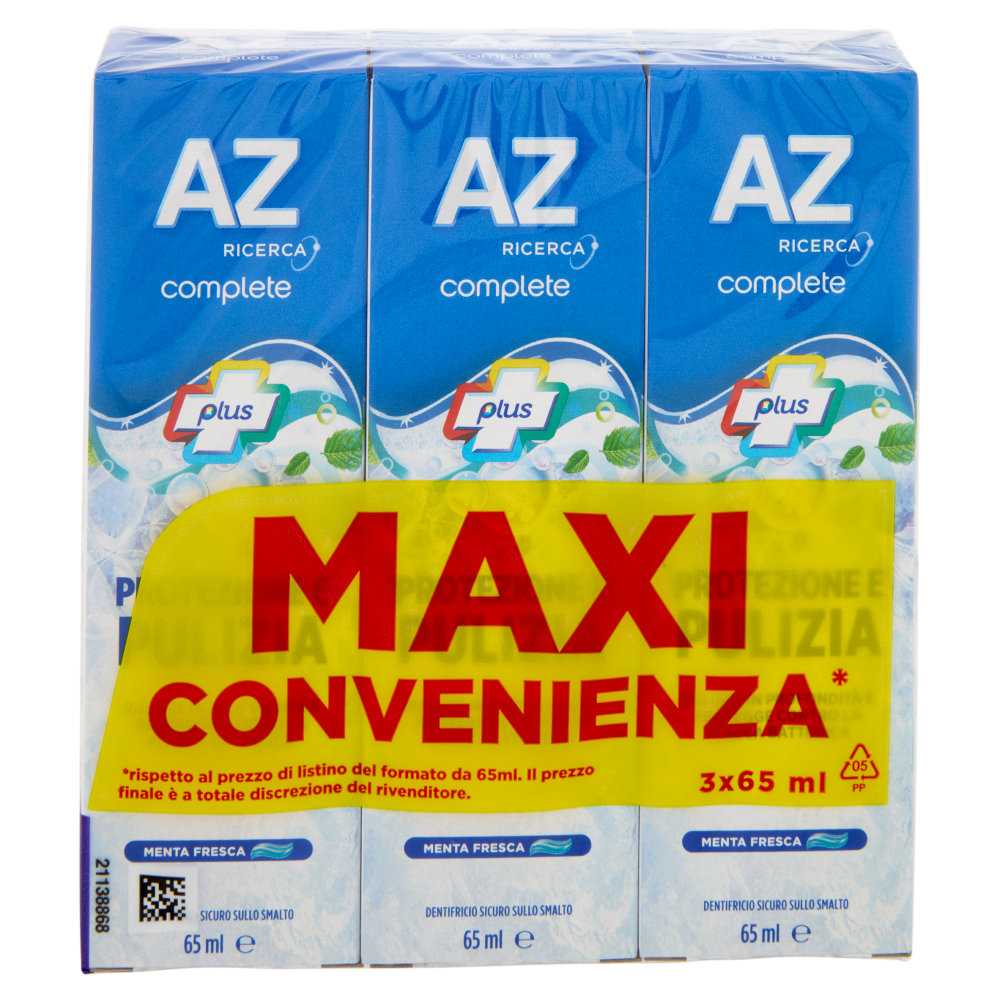 AZ Ricerca Dentifricio Complete Plus Protezione e Pulizia Menta Fresca 3 x 65 ml
