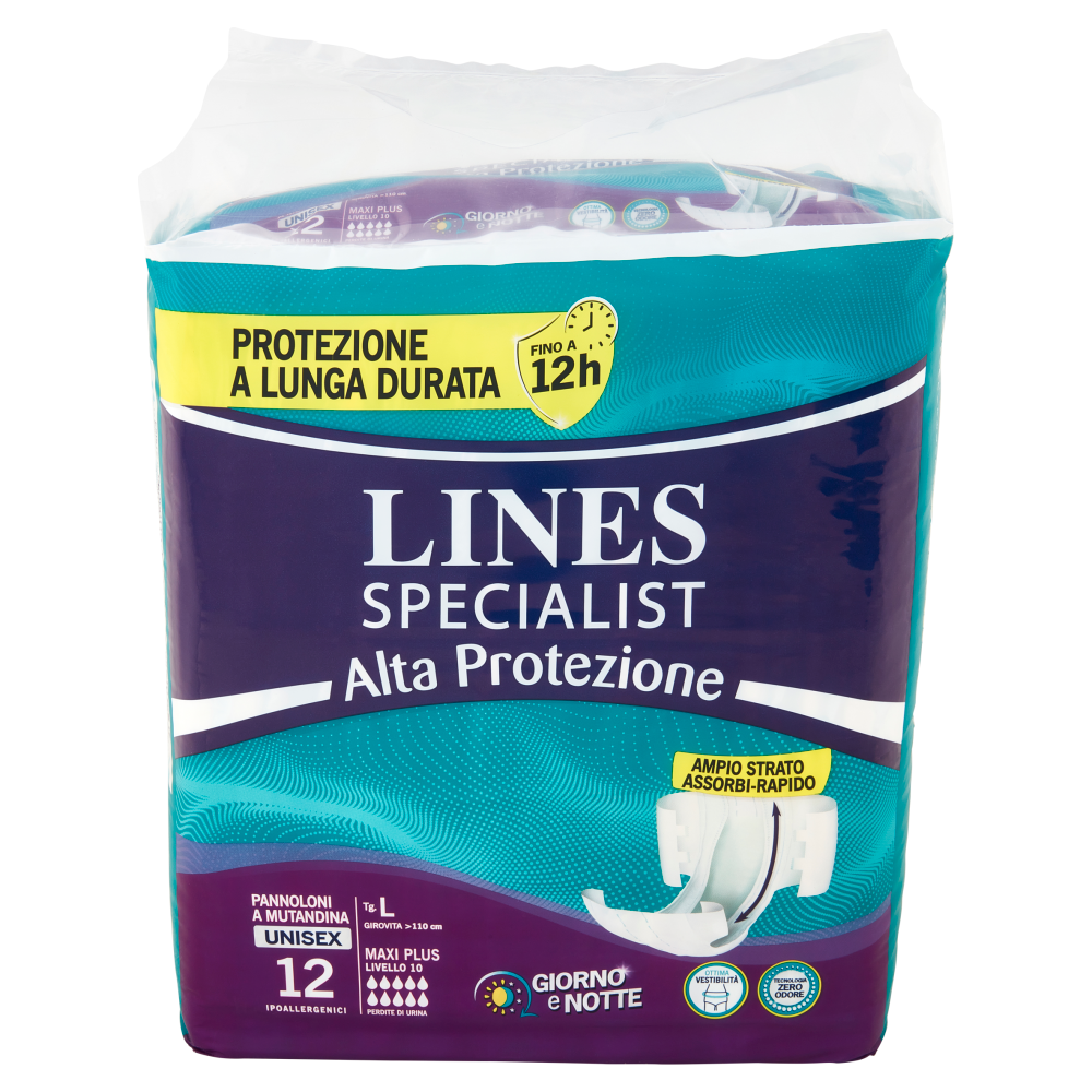 Lines Specialist Alta Protezione Pannoloni a Mutandina Unisex Tg. L Maxi Plus 12 pz
