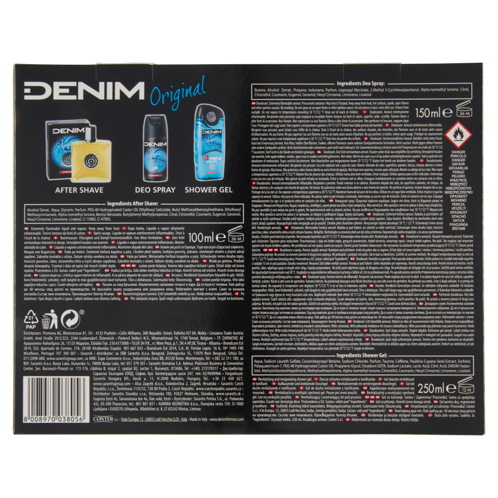 Denim Original Shower Gel 250 ml + Deo Spray 150 ml + After Shave 100 ml