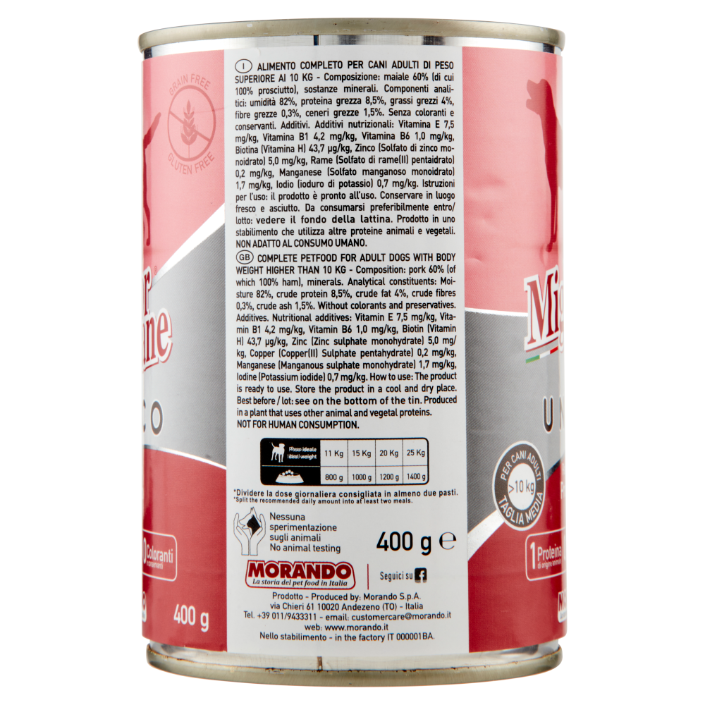 Migliorcane Unico Patè Rustico Prosciutto per Cani Adulti >10 kg Taglia Media 400 g