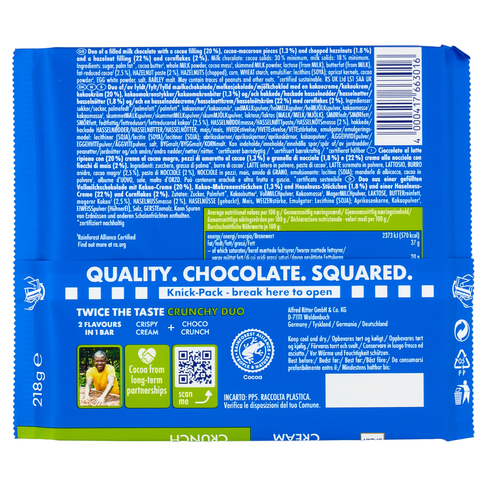 Ritter Sport Crunchy Duo Crispy Cream Choco Crunch 218 g