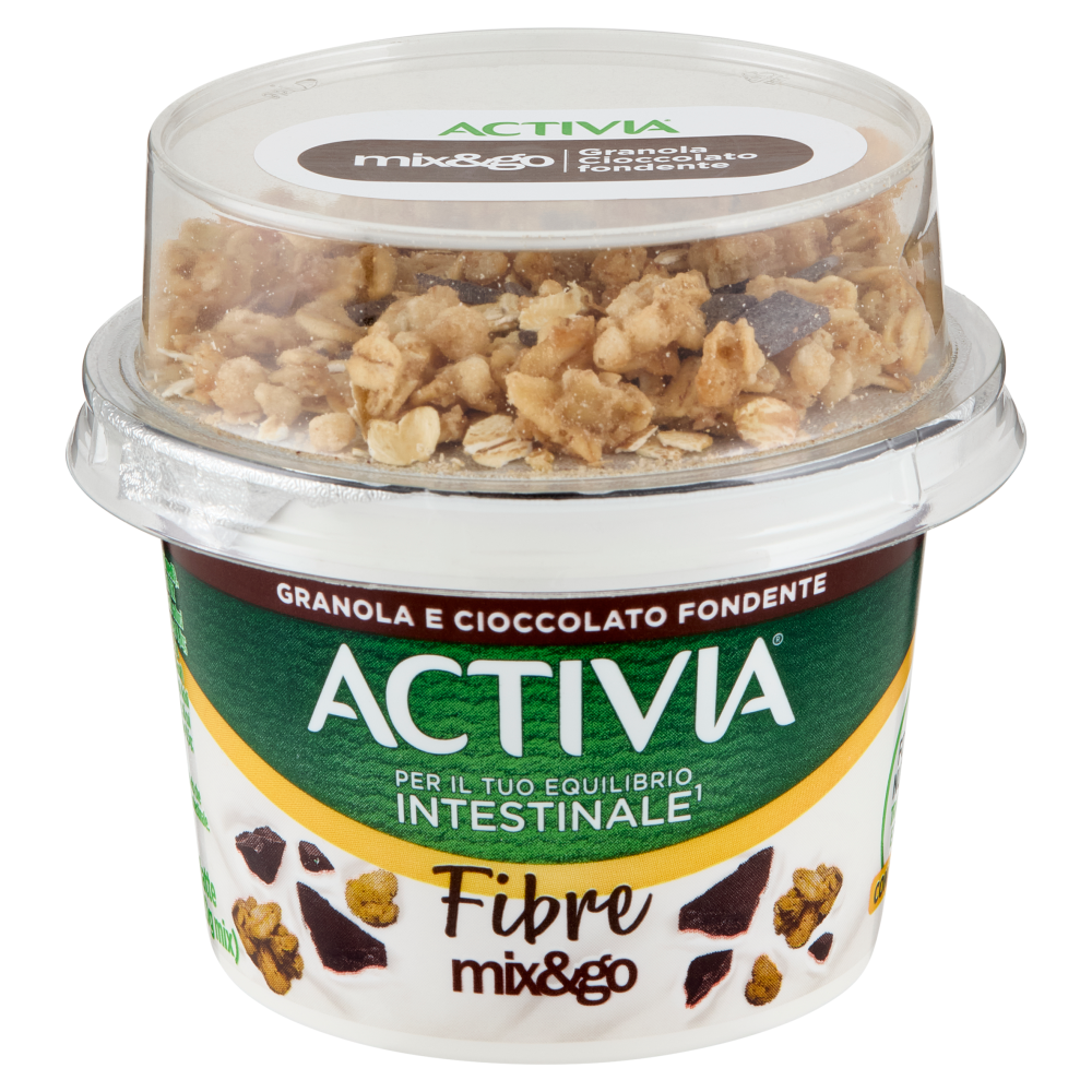 ACTIVIA Fibre Mix&Go con Probiotico Bifidus, Yogurt Bianco, Granola con Cioccolato Fondente, 170g