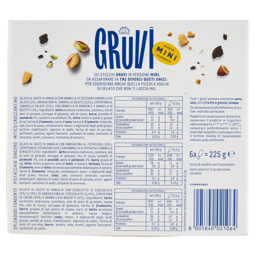 Sammontana Gruvi Mini Mitico Croccantino, Pistacchio Sincero, Splendido Fondente 6 x 37,5 g