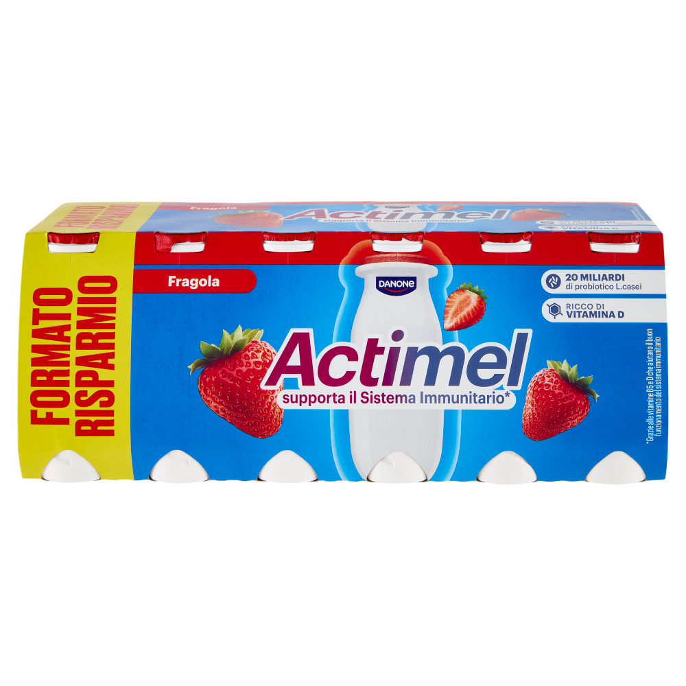 ACTIMEL, Yogurt da Bere con Vit B6 e D per il Sistema Immunitario, gusto Fragola, 12X100G