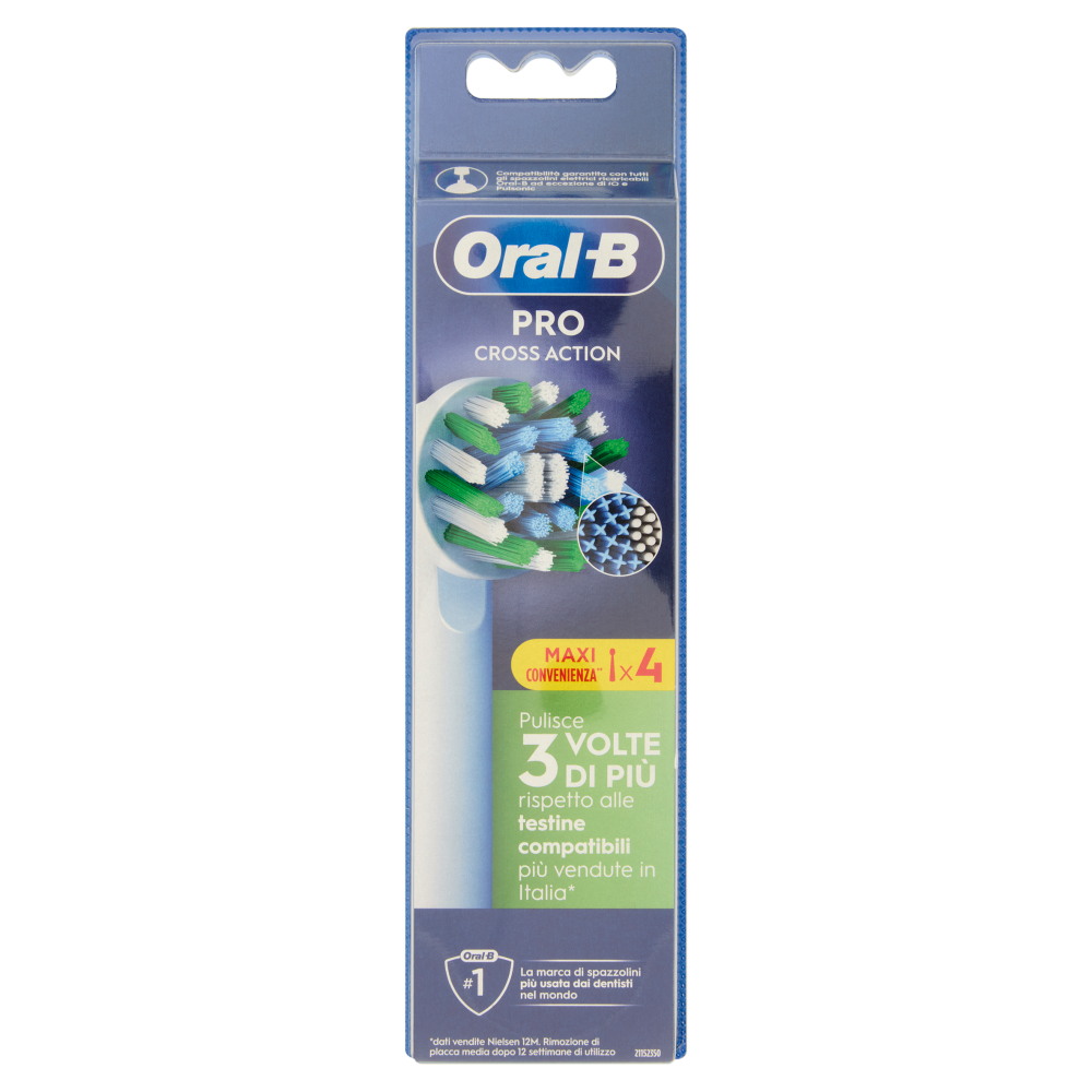 Oral-B Testine di Ricambio Pro Cross Action Bianche Spazzolino Elettrico Denti Ricaricabile 4 pz