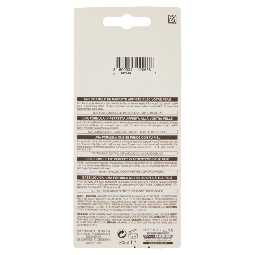 Maybelline New York Fondotinta Coprente Opacizzante Fit Me Matte & Poreless, 238 Rich Tan