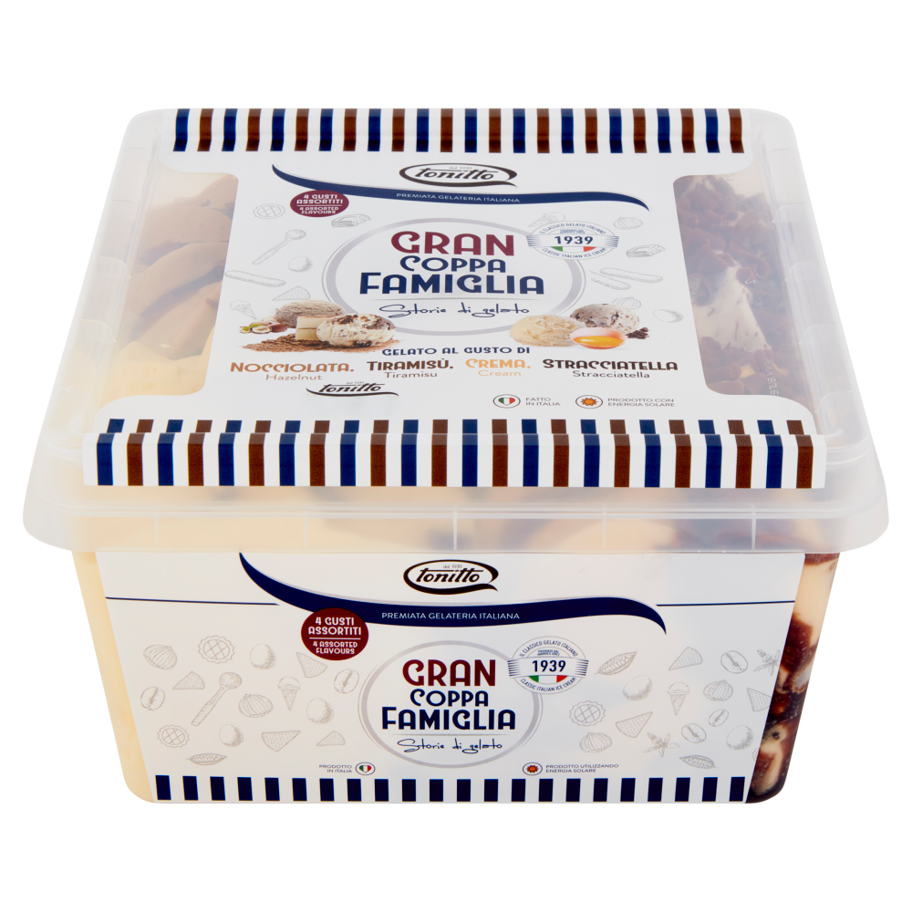 tonitto Gran Coppa Famiglia Gelato al Gusto di Nocciolata, Tiramis&ugrave;, Crema, Stracciatella 1000 g