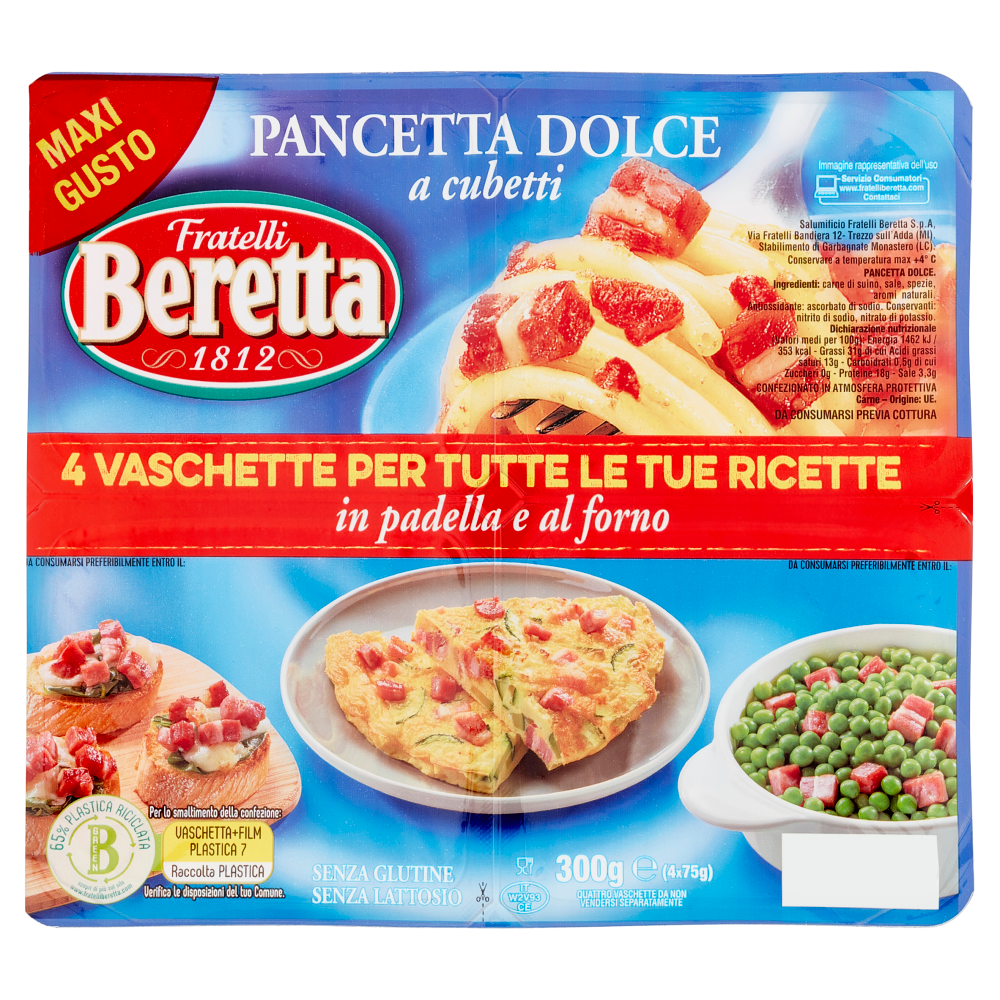 Fratelli Beretta Pancetta Dolce a cubetti 4 x 75 g