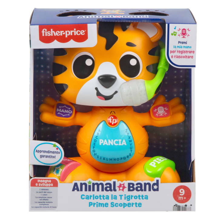 Fisher-Price Link Squad Animal Band Carlotta La Tigrotta Prime Scoperte, Giocattolo Per L'Apprendimento Per Neonati Con Musica E Luci, Versione Italiana