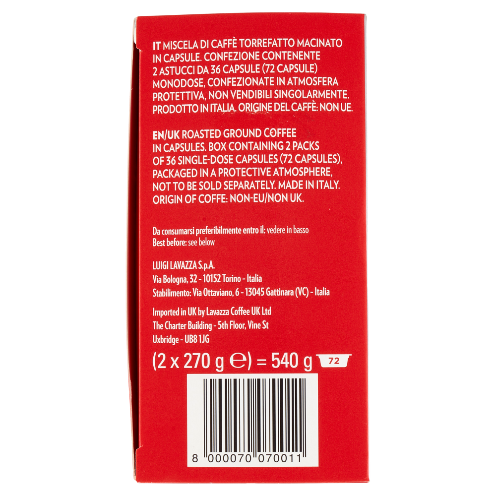 Lavazza A Modo Mio Qualità Rossa 72 capsule 540g