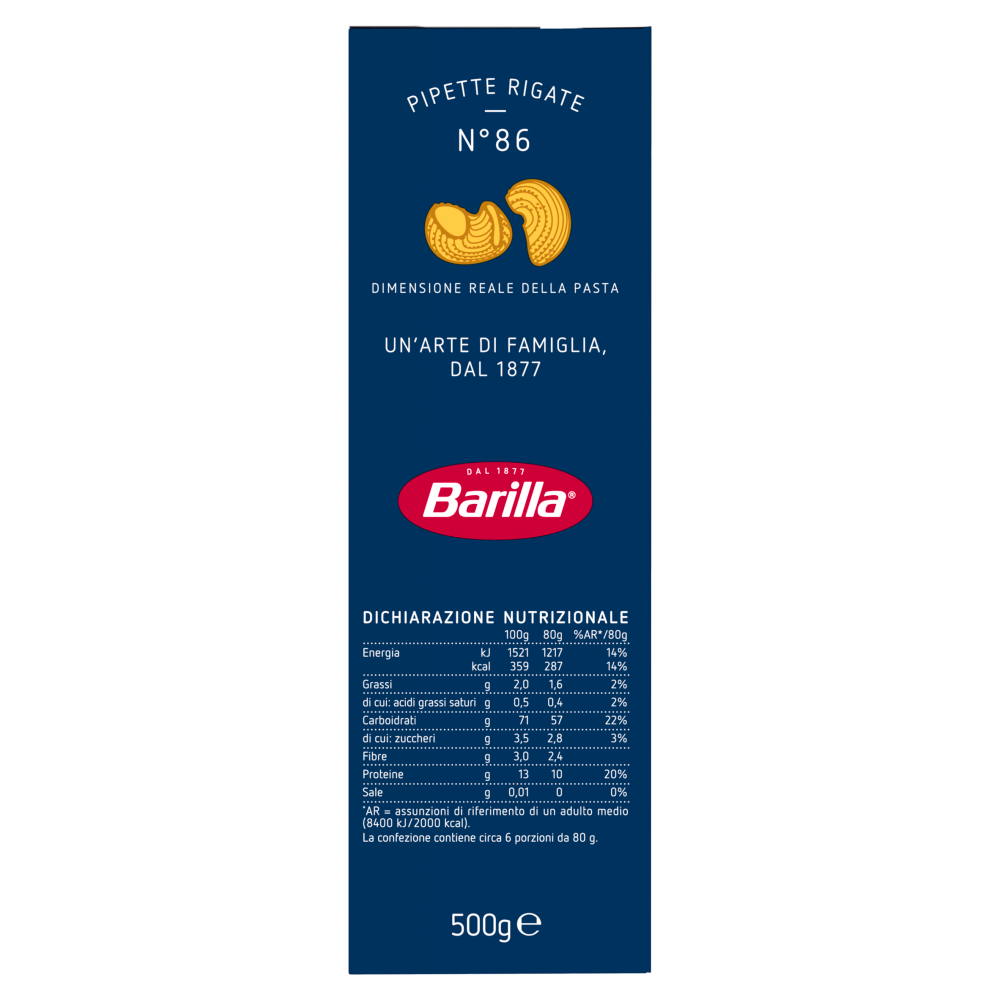 Barilla Pasta Pipette Rigate n.86 500g