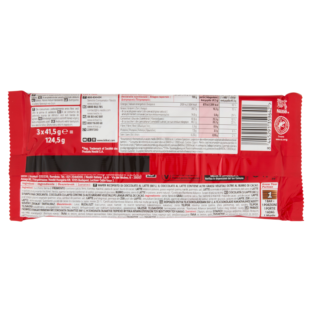 KITKAT Classic Wafer ricoperto di Cioccolato al Latte 3 Snack da 41,5g