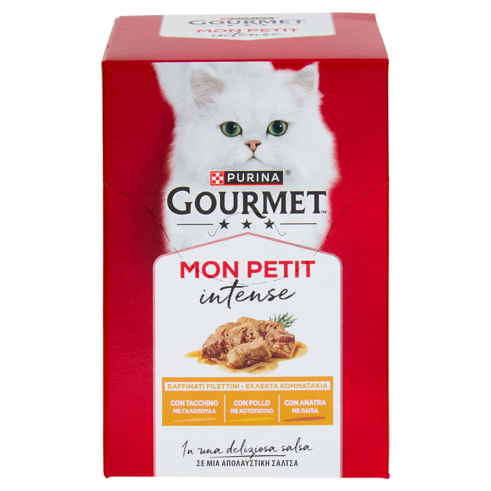 PURINA GOURMET Mon Petit Filettini Intense cotti in Salsa Tacchino, Pollo, Anatra 6x50g