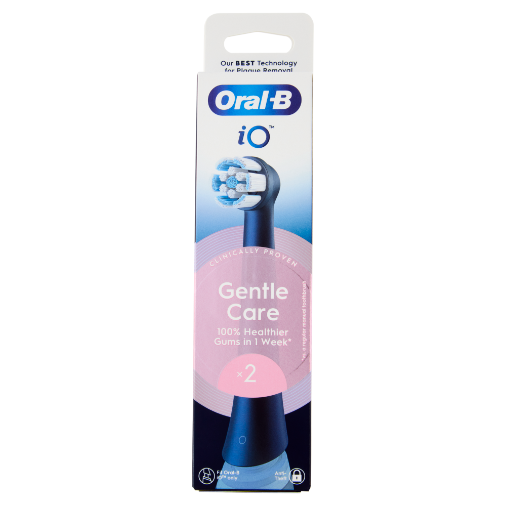 Oral-B iO Testine Ricambio Gentle Care Blu Spazzolino Elettrico Denti Ricaricabile, 2 Refills