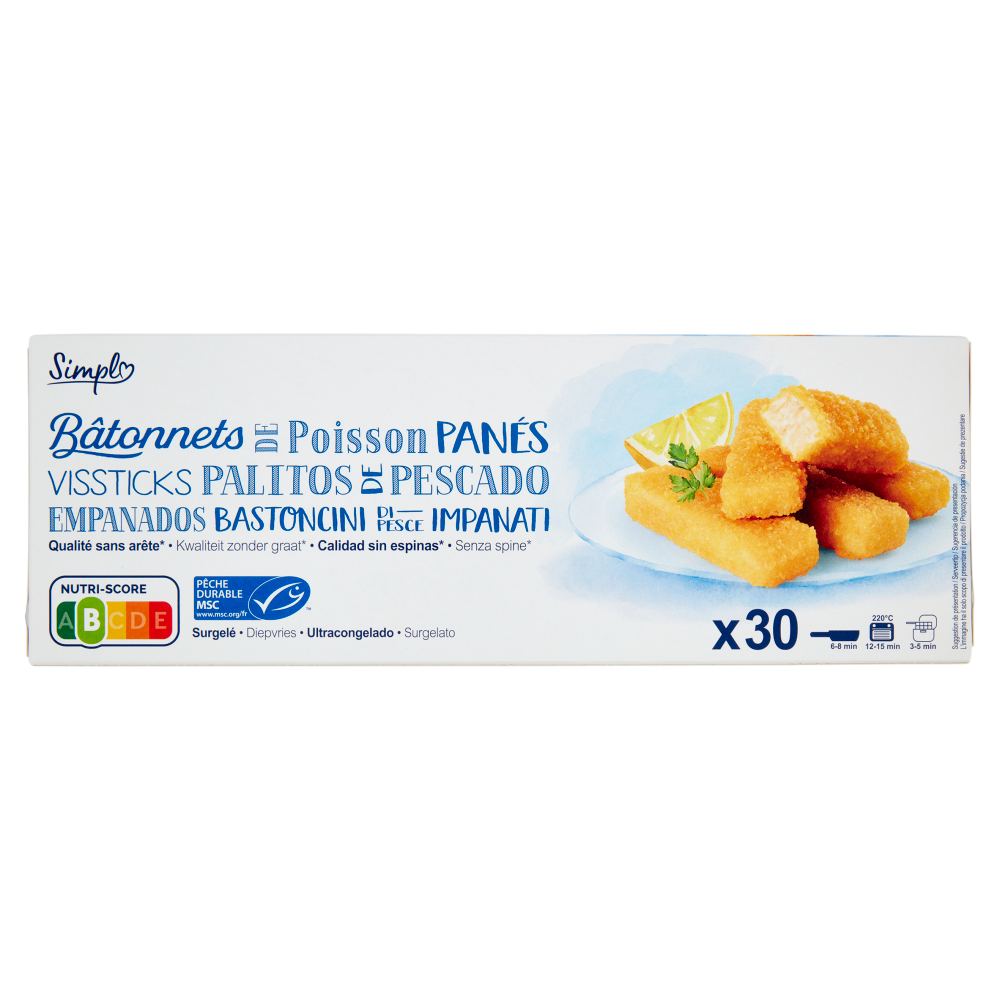 Simpl Bastoncini di Pesce Impanati Surgelato 30 x 30 g