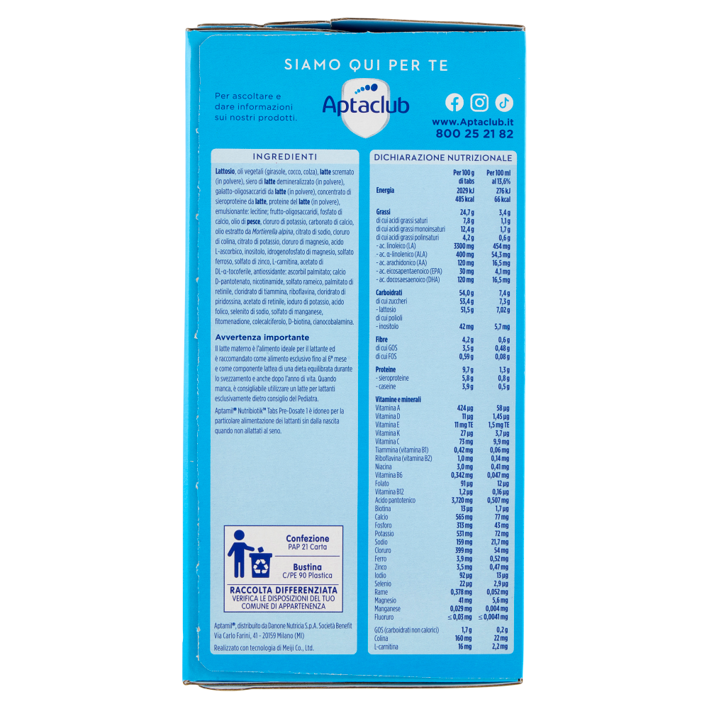 APTAMIL Nutribiotik Tabs 1,Latte di partenza in Tabs pre-dosate,dalla nascita al 6°mese,21 bustine