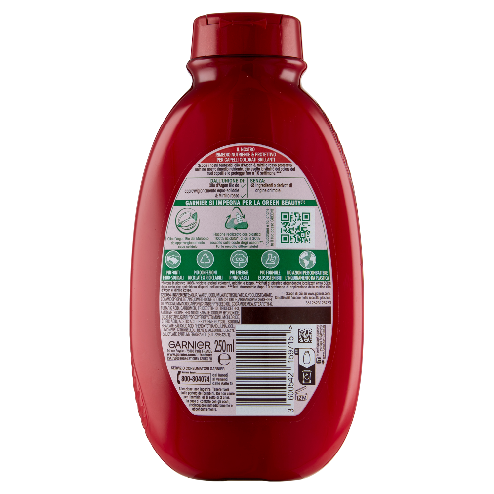 Garnier Ultra Dolce Shampoo all'Olio di Argan e Mirtillo Rosso per capelli colorati, 250 ml