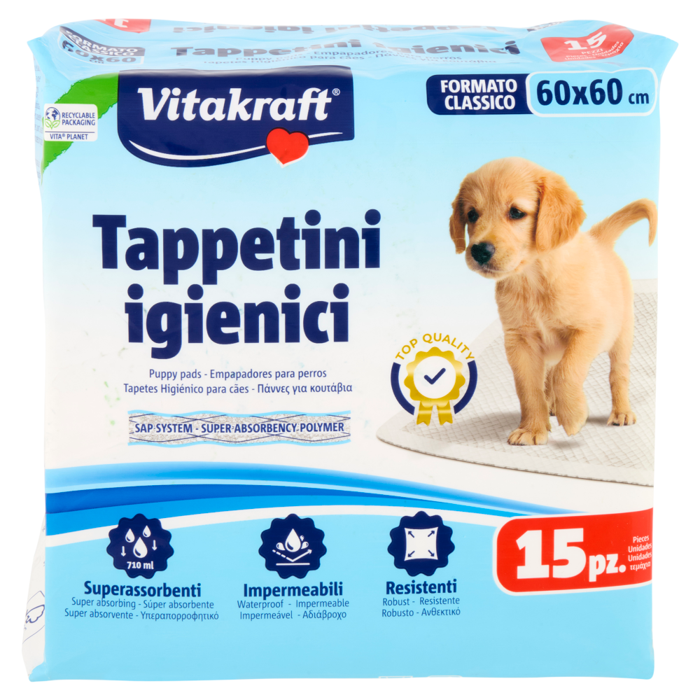 Vitakraft Tappetini igienici Formato Classico 60x60 cm 15 pz