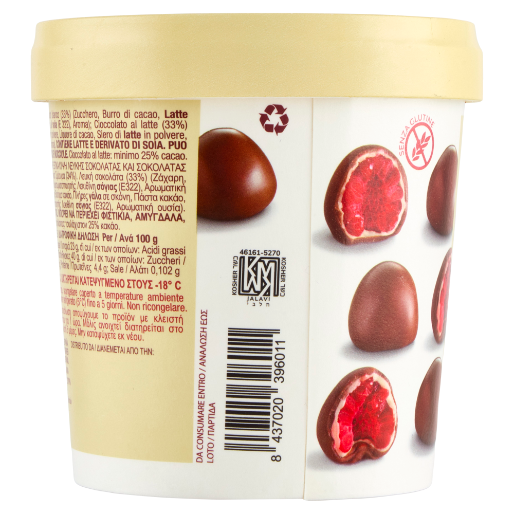 franuí Lamponi Freschi Congelati Ricoperti di Cioccolato Bianco e Cioccolato al Latte 150 g