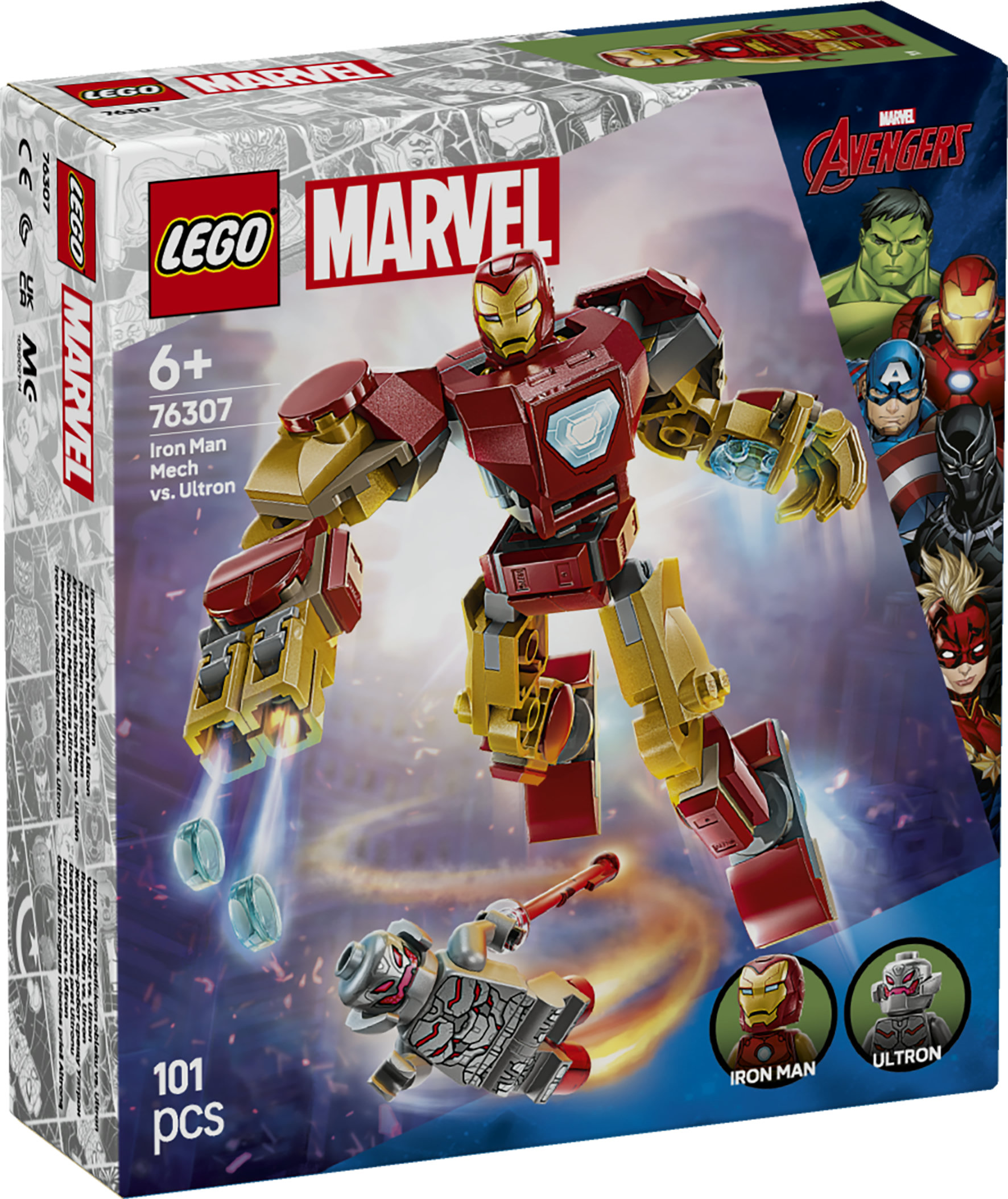 LEGO | Marvel 76307 Mech di Iron Man Contro Ultron - Action Figure Giocattolo da Costruire con 2 Minifigure, Gioco Bambini 6+