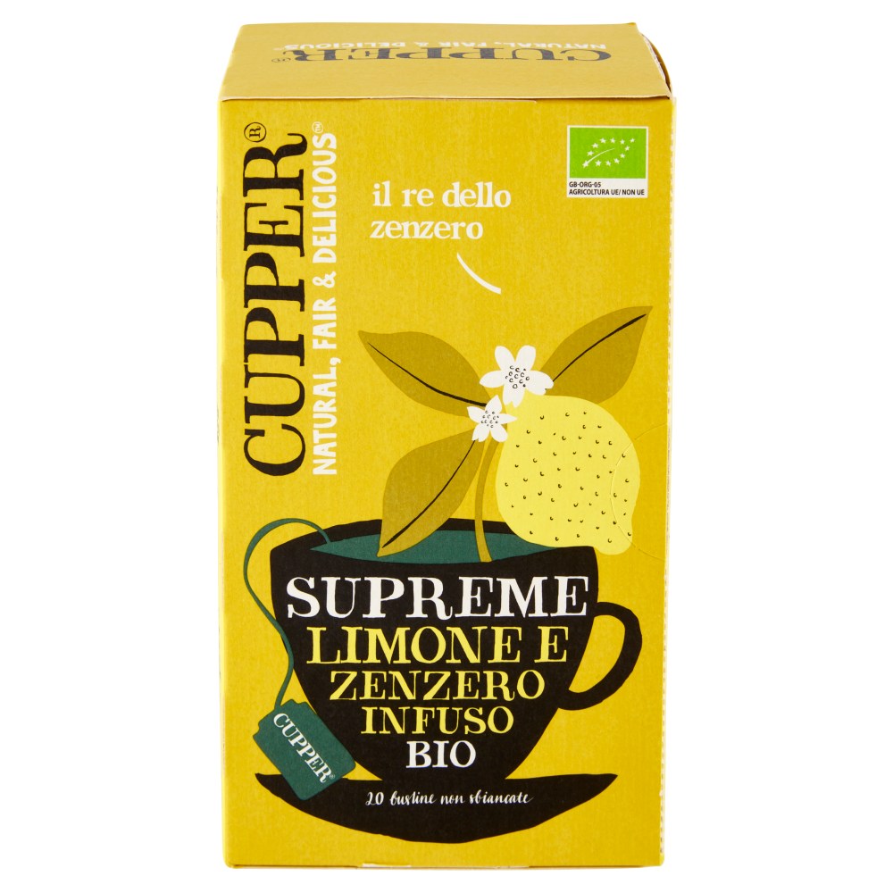 CUPPER Infuso Biologico Limone e Zenzero, Tisana Digestiva e Energizzante, 20 Bustine 50 g