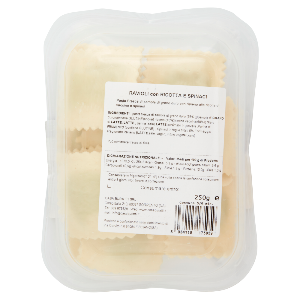 Casa Buratti Le Vie del Gusto Ravioli con Ricotta e Spinaci 250 g