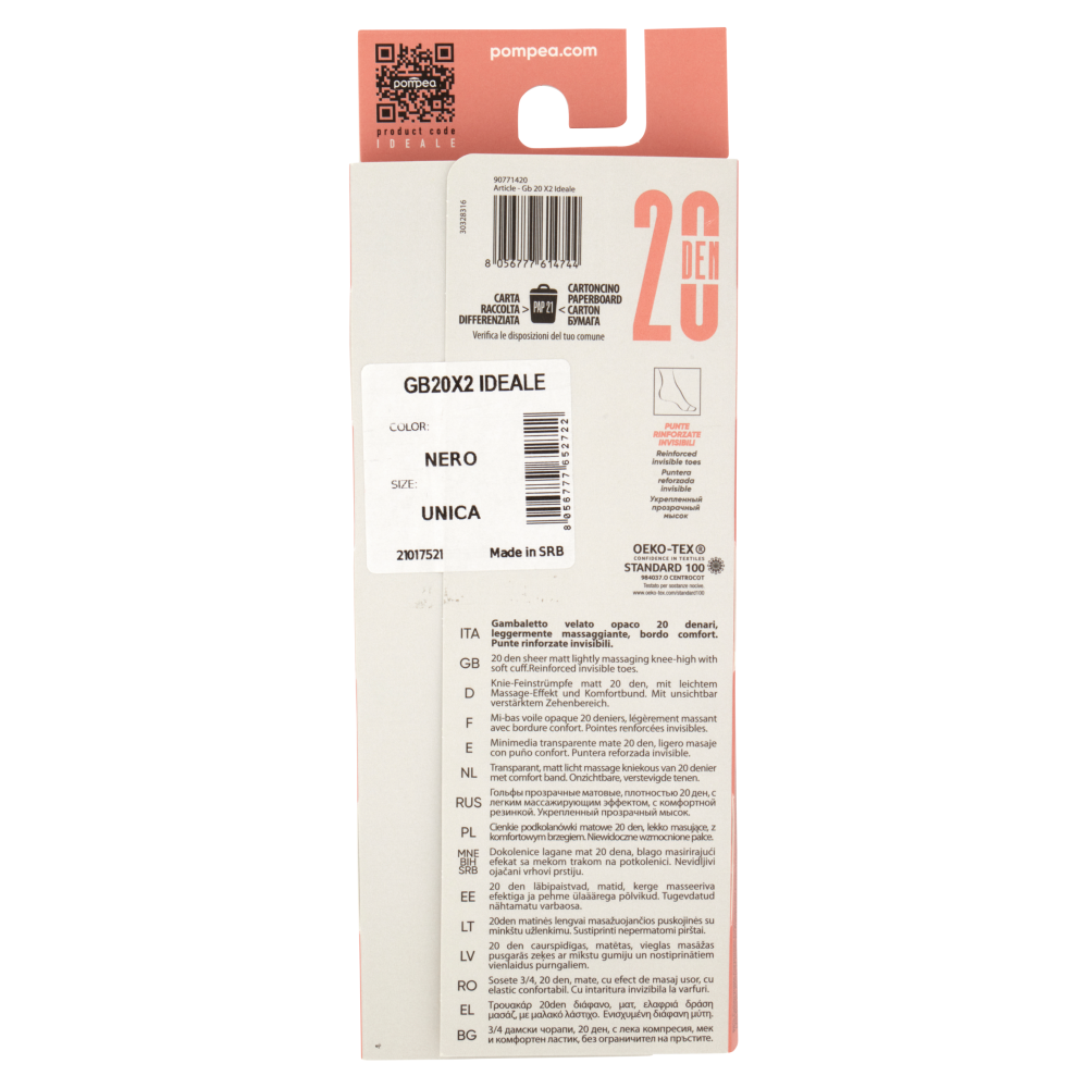 pompea Ideale Gambaletto velato opaco con bordo soft comfort 20 Den Tg. Unica Nero 2 Paia