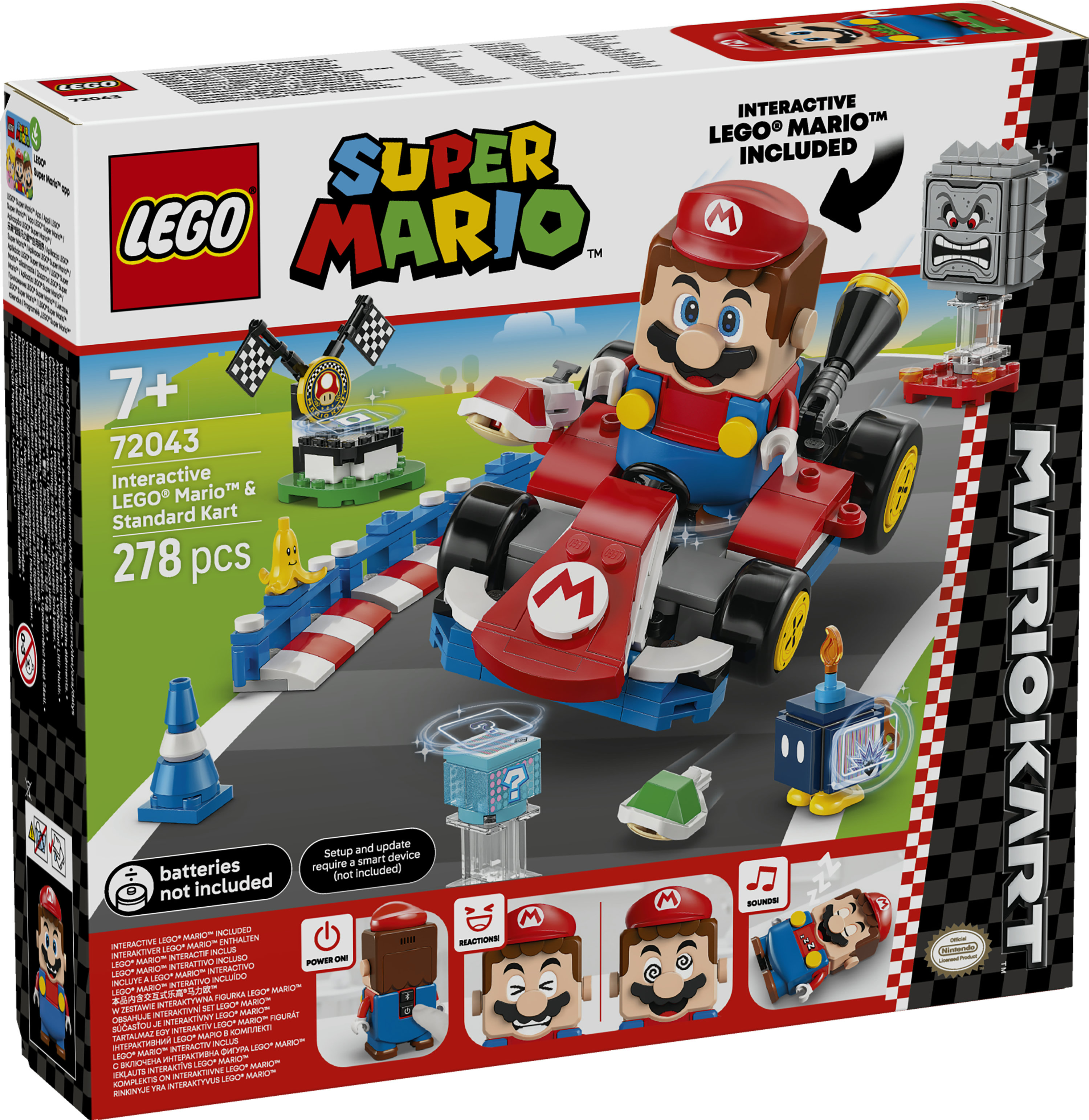 LEGO Super Mario Mario Kart 72043 - Interattivo e Kart Standard, Percorso di Gara con Macchina Giocattolo e 3 Figure, Regalo Bambini 7+