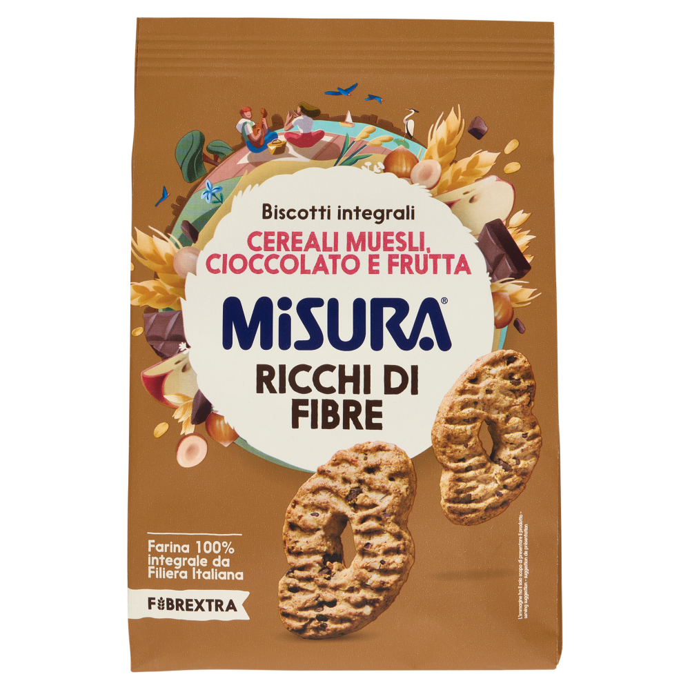 Misura Fibrextra Biscotti integrali Cereali Muesli, Cioccolato e Frutta 230 g