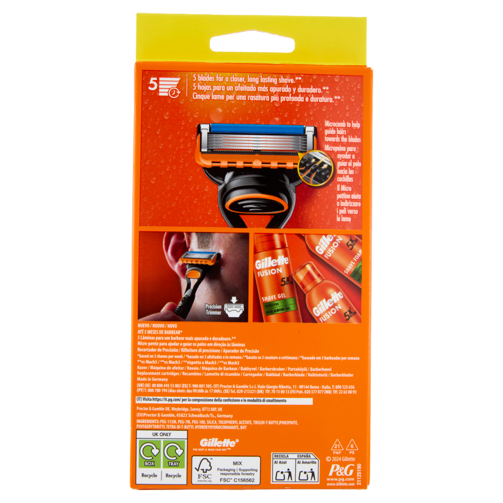 Gillette Fusion5 Rasoio da Uomo a 5 Lame, 1 Manico + 4 Lamette