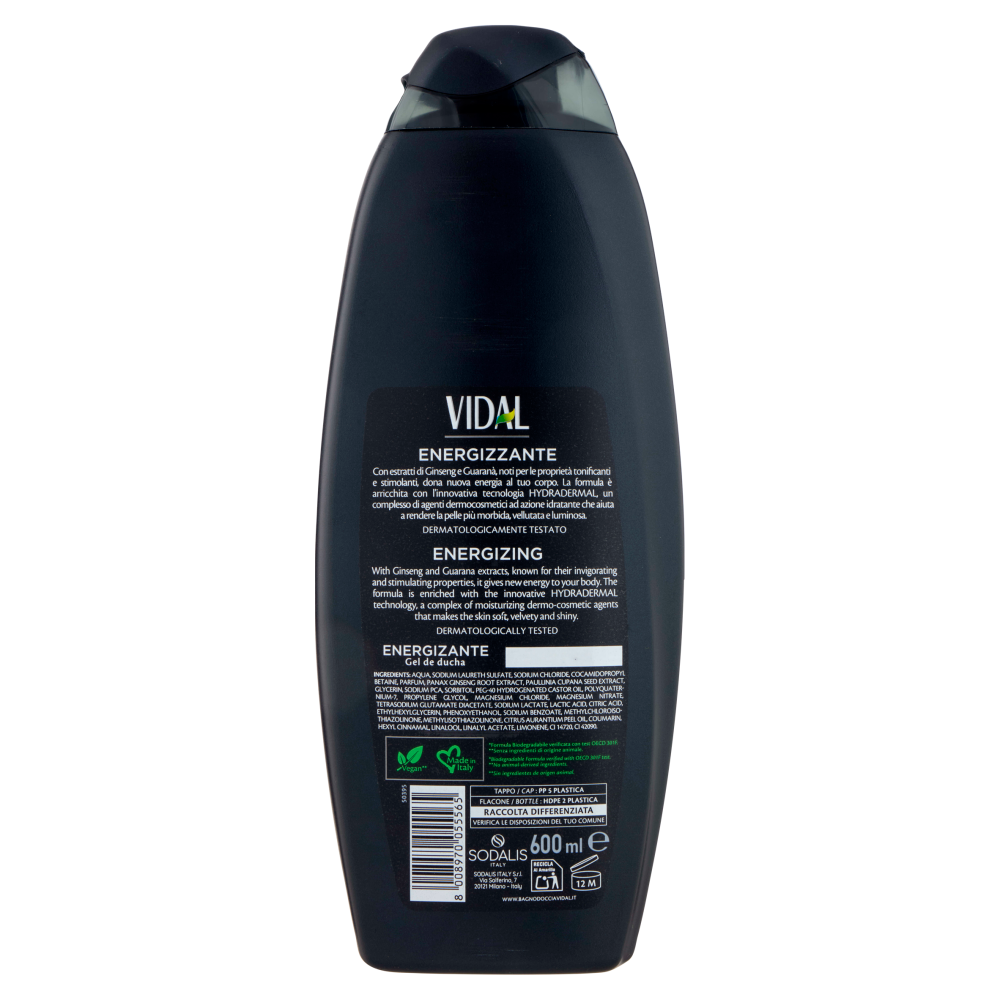 Vidal Energy & Sport Bagnodoccia Energizzante Ginseng e Guaran&agrave; 600 ml