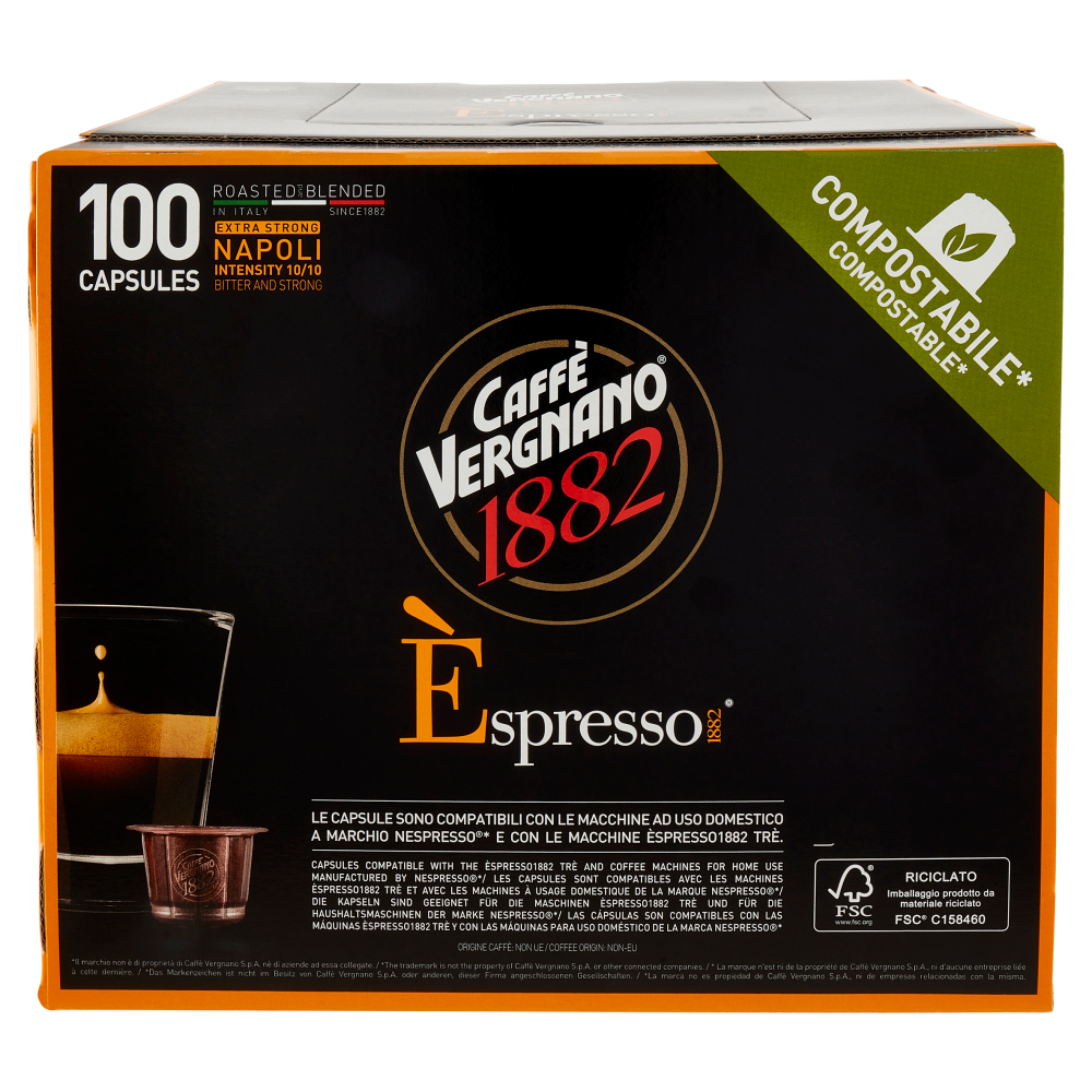 Caffè Vergnano 1882 Èspresso1882 Napoli Compostabile** Capsule Compatibili Nespresso* 100 x 5 g