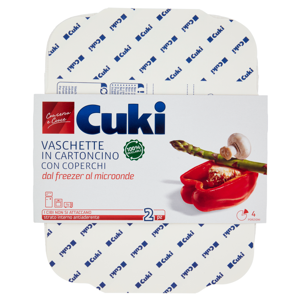 Cuki Conserva e Cuoce Vaschette in Cartoncino con Coperchi 4 Porzioni 2 pz