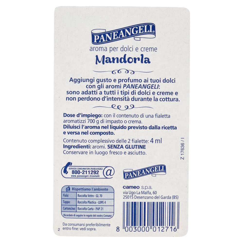 PANEANGELI aroma per dolci e creme Mandorla 2 fialette 4 ml