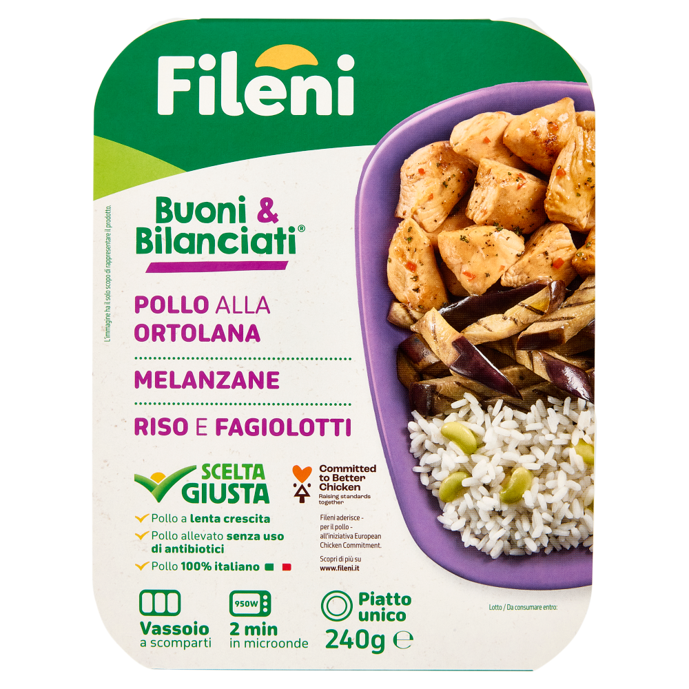 Fileni Buoni & Bilanciati Pollo alla Ortolana, Melanzane, Riso e Fagiolotti 240 g