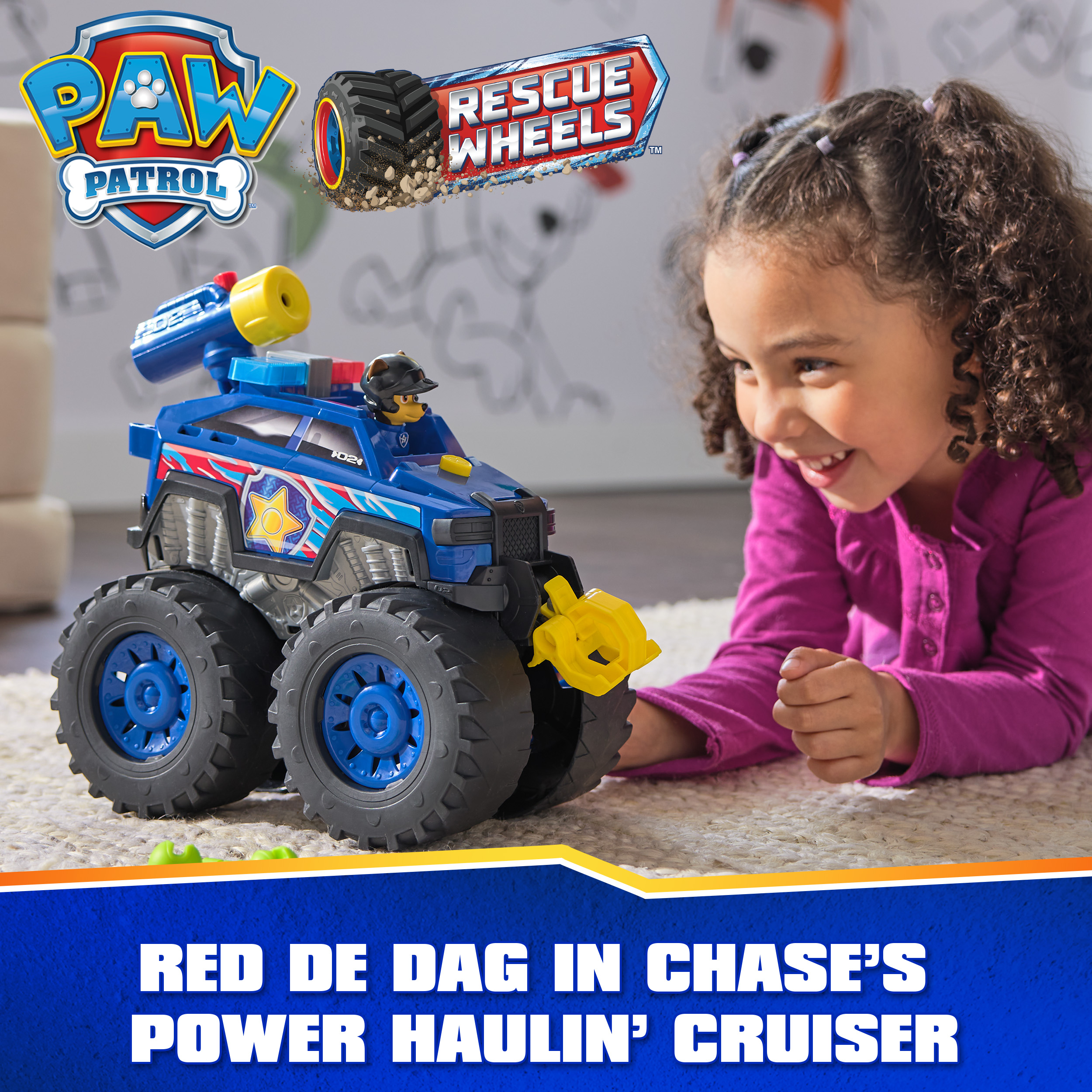 PAW Patrol : Rescue Wheels Chase Deluxe, Veicolo Giocattolo con Propulsore, Argano Motorizzato, Luci e Suoni, Giocattoli per Bambini e Bambine, 3+ Anni
