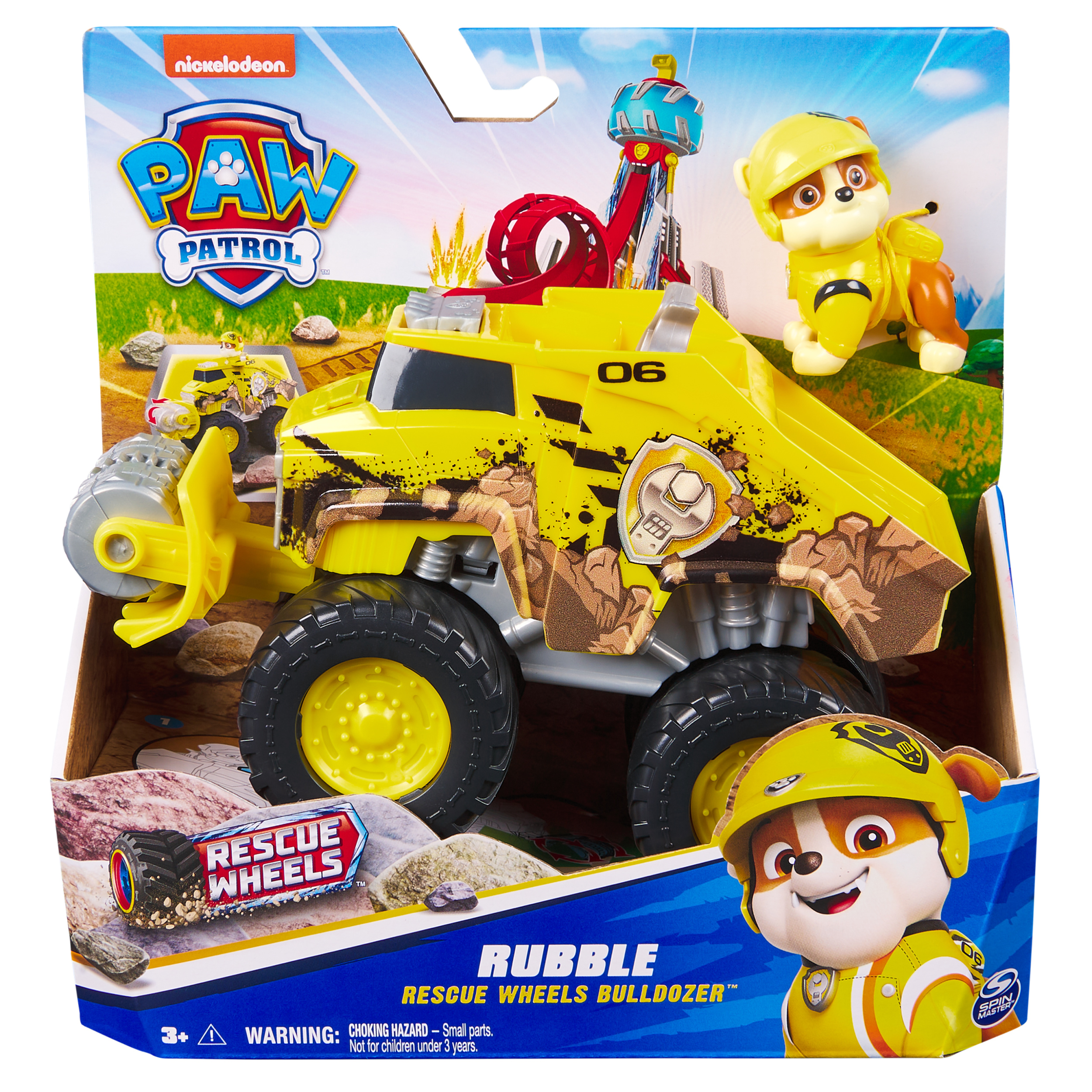 PAW Patrol : Rescue Wheels, bulldozer di Rubble, veicolo giocattolo con trasformazione e action figure collezionabile, giocattoli per bambini e bambine da 3 anni in su