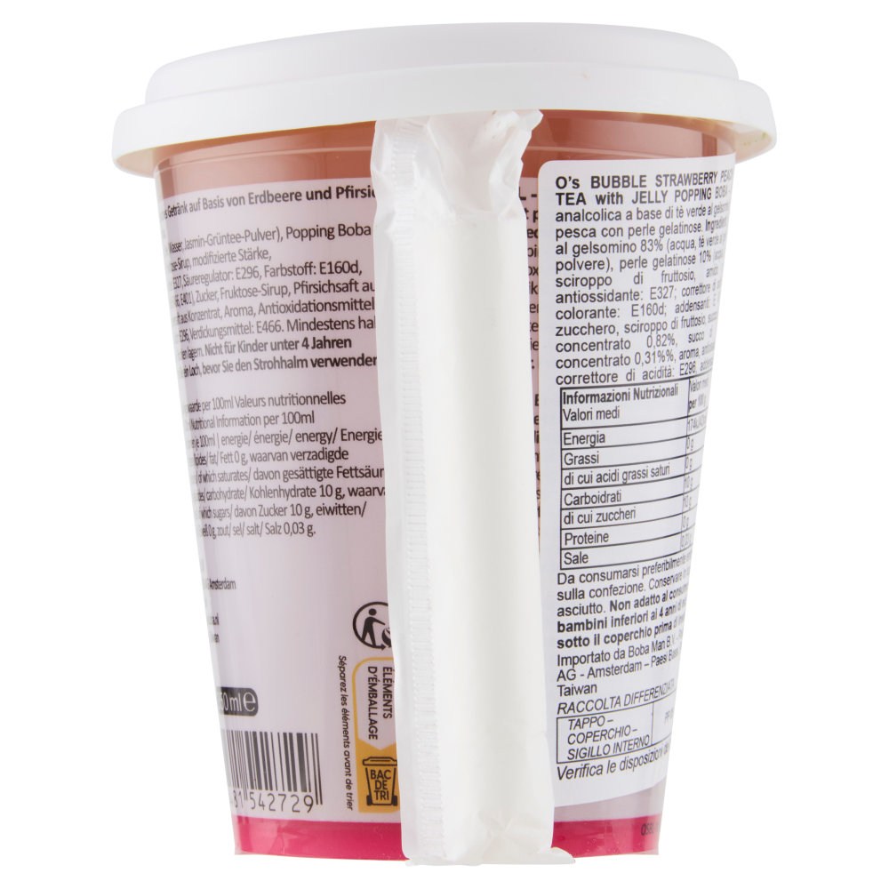 O's Bubble Jelly Popping Boba Strawberry Peach Green Tea 350 ml