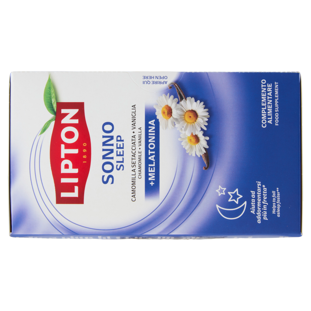 Lipton Sonno Camomilla Setacciata, Vaniglia + Melatonina Complemento Alimentare 17 x 1,7 g