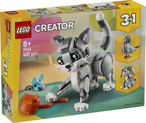 LEGO Creator 3 in 1 31163 Gatto Giocoso Giocattolo, Si Trasforma in Piccione o in Cane, Regalo per Bambini e Bambine 8+ Anni