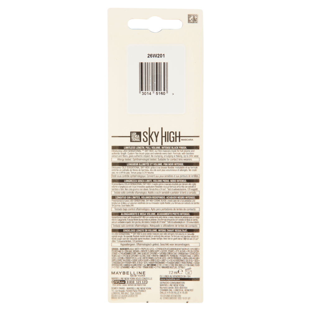 Maybelline New York Mascara Ciglia Sensazionali Sky High, Volumizzante e Allungante, Black 7,2 ml