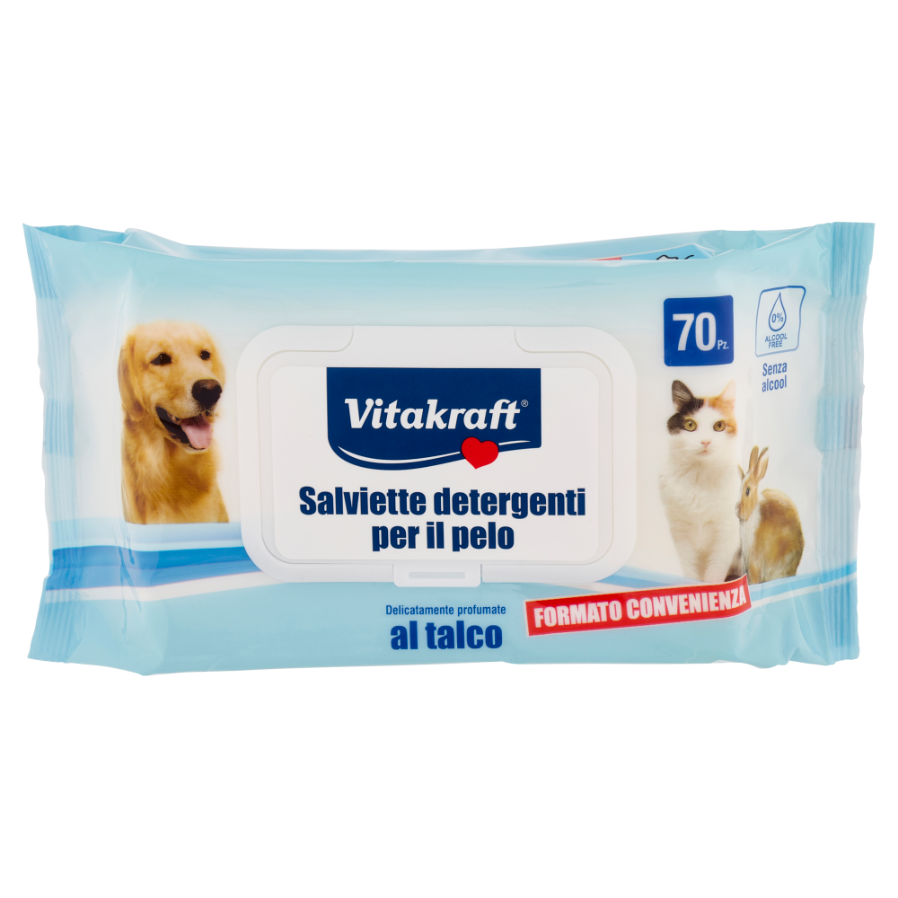 Vitakraft Salviette detergenti per il pelo al talco cm. 15X20 70 pz