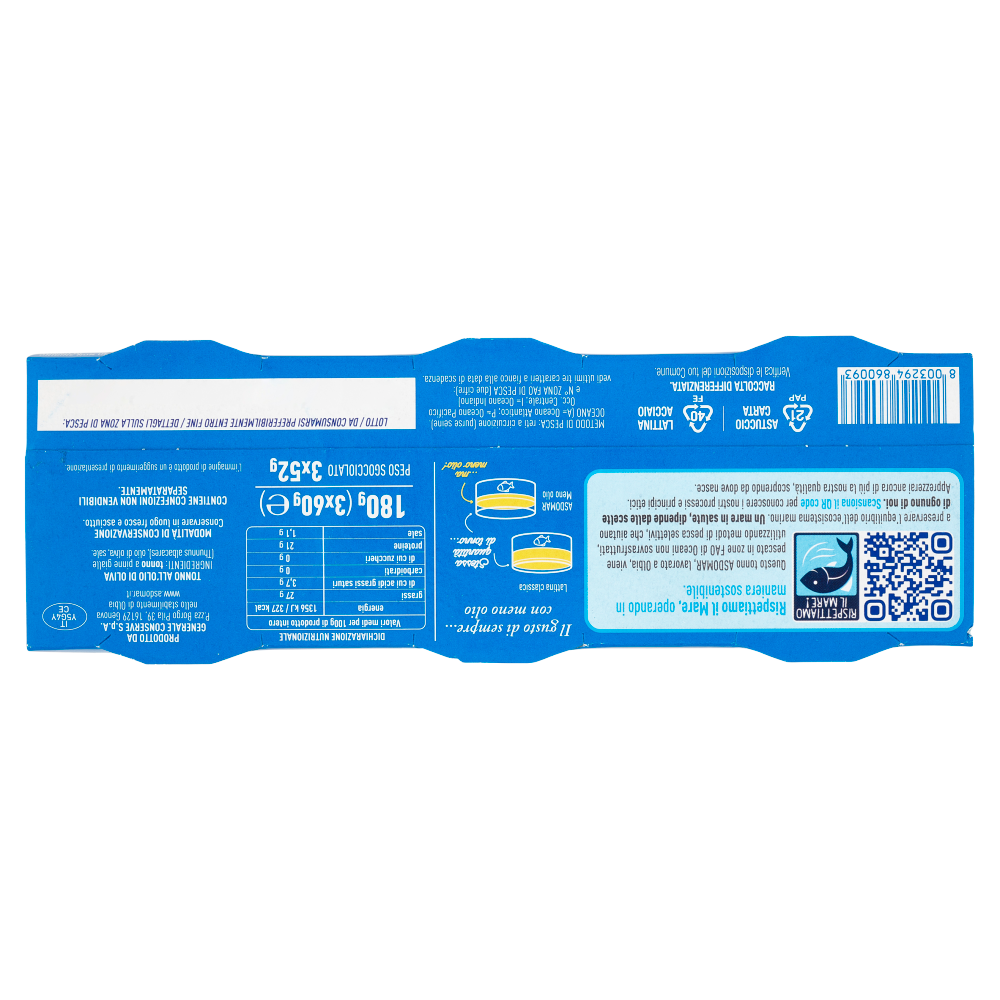 Asdomar Tonno all'olio di oliva Meno olio 3 x 60 g