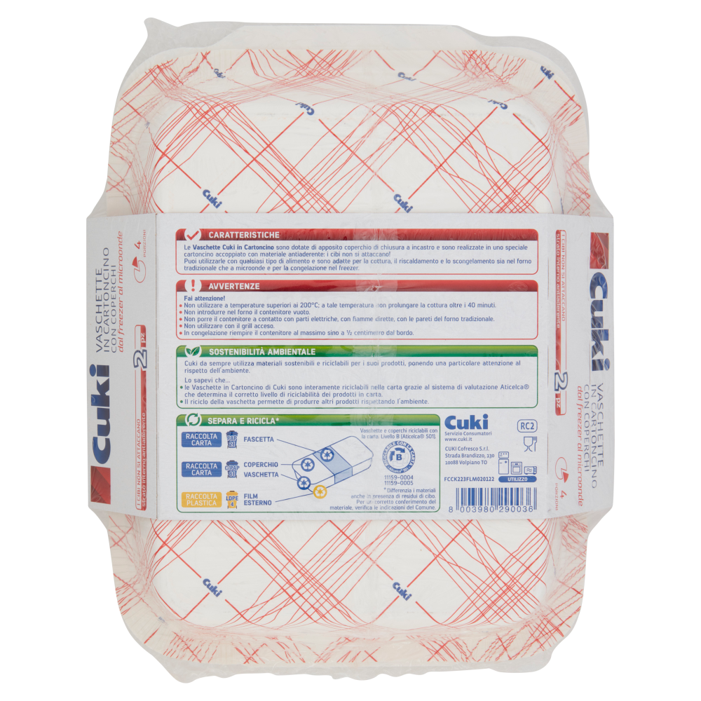 Cuki Conserva e Cuoce Vaschette in Cartoncino con Coperchi 4 Porzioni 2 pz