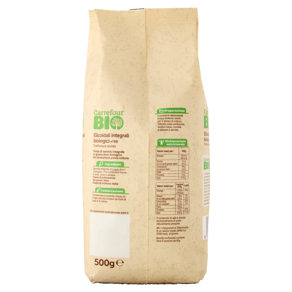 Carrefour Bio Elicoidali integrali biologici n°89 500 g