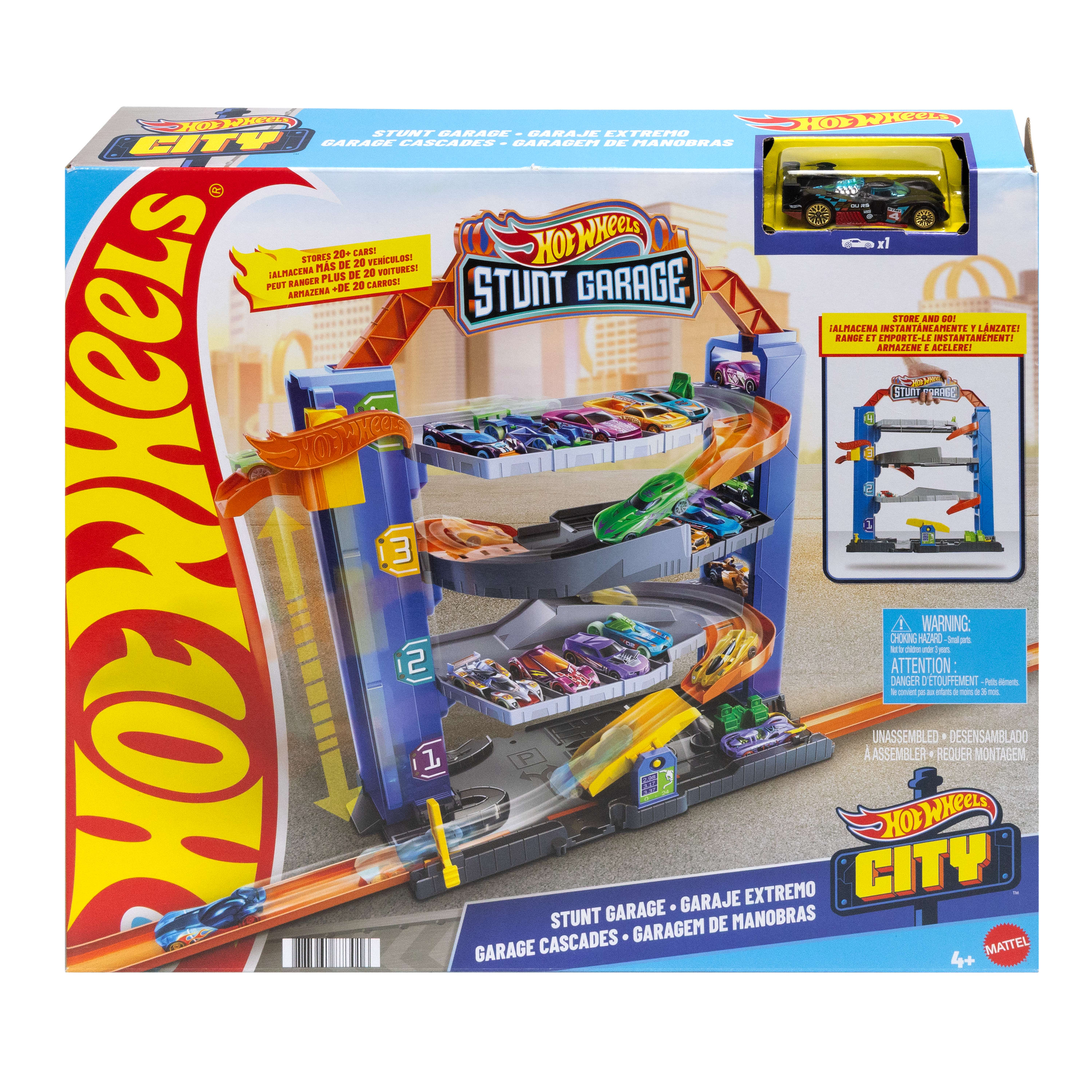 Hot Wheels City Garage delle Acrobazie, Playset con ascensore per i piani superiori, con collegamenti per altri set, Giocattolo per Bambini 3+ anni