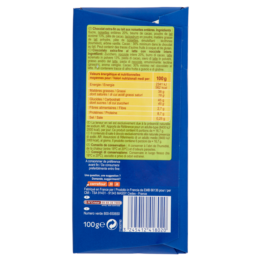 Carrefour Cioccolato al Latte 100 g