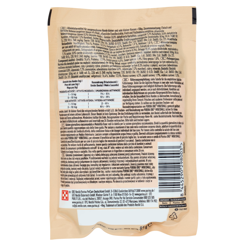 PURINA ONE Mini/Small Active con Manzo, Patate e Carote in Salsa 85 g