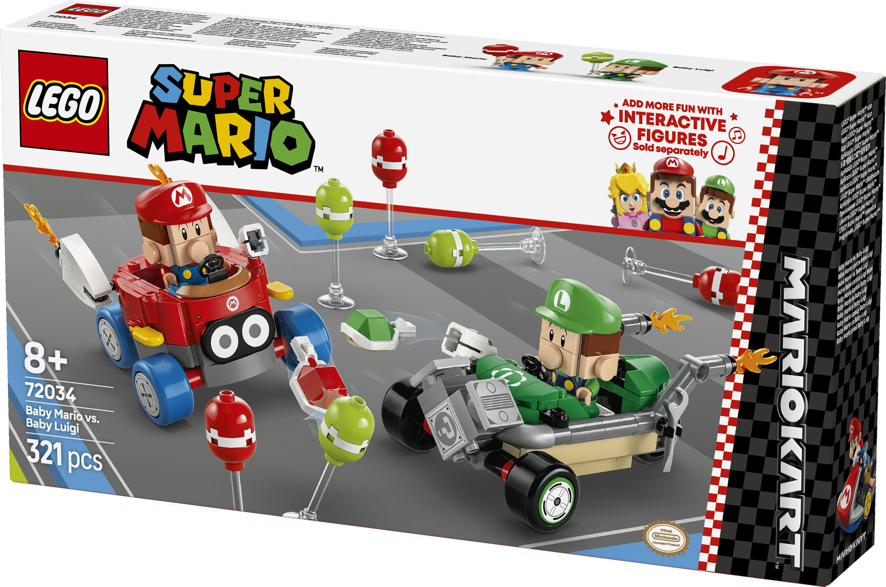 LEGO Super Mario 72034 Mario Kart : Baby Mario vs Baby Luigi, 2 Auto da Corsa da Costruire con Personaggi, Giochi Bambini 8+