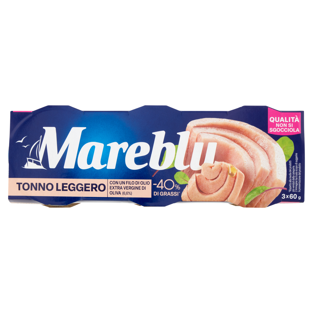 Mareblu Tonno Leggero con un Filo d'olio Extra Vergine di Oliva 3 x 60 g